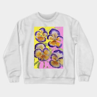 Viola Watercolor Purple Floral Pattern on Yellow and Pink Crewneck Sweatshirt